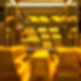 Gold bars stacked elegantly in a display case, reflecting Dubai's luxurious market.