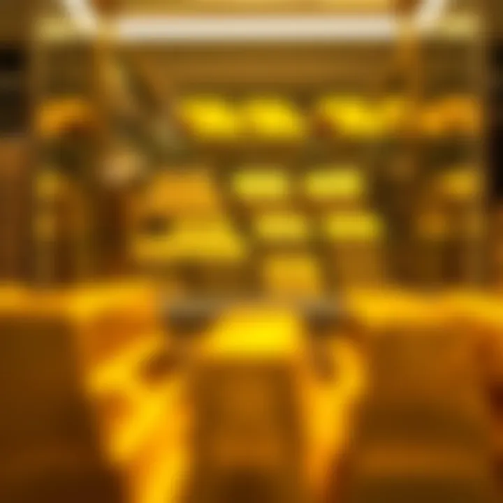 Elegance of Gold in Dubai Gold bars stacked elegantly in a display case, reflecting Dubai's luxurious market.