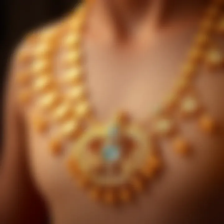 Craftsmanship in Gold Jewelry A close-up of a gold necklace showcasing intricate designs and craftsmanship.