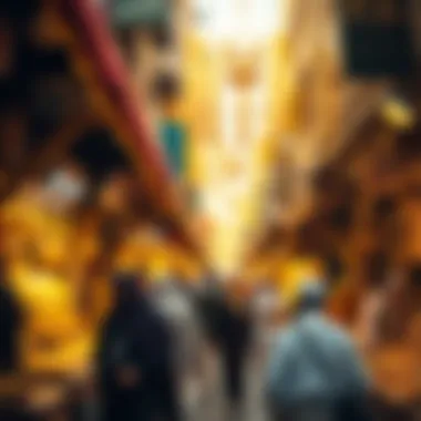 Vibrancy of Dubai's Gold Souk The bustling atmosphere of a gold souk, highlighting the vibrant trade in Dubai.