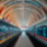 A bustling metro station in Dubai showcasing the modern architecture